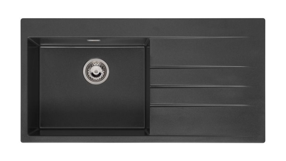 Reginox Breda 10 Black Silvery R33586 Enkele Keukenspoelbak Links Graniet Opbouw