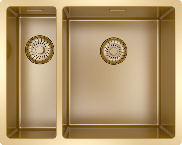 Caressi 15 x 40 + 34 x 40 CAPP1534R10G Anderhalve Spoelbak Keukenspoelbak Rechts Goud Onderbouw – Vlakbouw – Opbouw