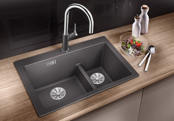 Blanco Pleon 6 Split 527139 Anderhalve Keukenspoelbak Links Silgranit Zacht Wit Opbouw
