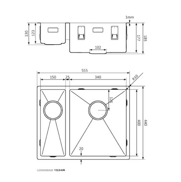 Lorreine 1534-R RVS Spoelbak