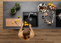 Blanco Dalago 5 518521 Enkele spoelbak Silgranit Antraciet Inclusief Draai knopbediening Opbouw