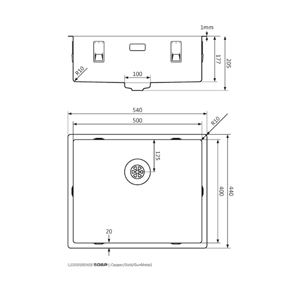 Lorreine 50SP-Messing Patina Enkele Spoelbak 50 x 40 Speciaal Voor Quooker Messing Patina Onderbouw – Vlakbouw – Opbouw
