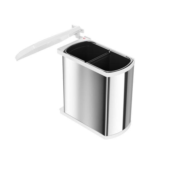 Hailo Rvs/Wit Duo-Automatic - 16 liter Hailo Afvalsysteem voor draaideurkasten