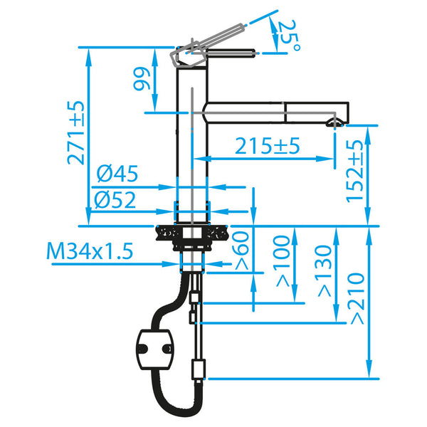 CARESSI Black Line eenhendel keukenmengkraan CA116BK U ECO, Zwart