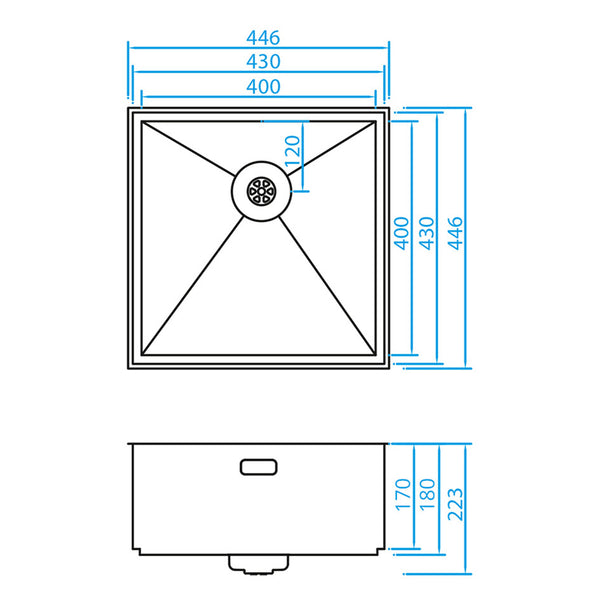 CARESSI CAPP40COMP spoelbak 430x430mm onderbouw