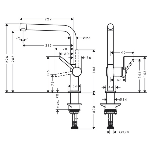 Hansgrohe Talis M54 72840 Rvs-look Keukenkraan Vaste uitloop Recht