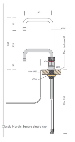 Quooker Classic Nordic Square Losse Kraan