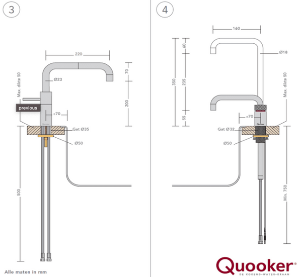 Quooker PRO3 Nordic Square Twintaps