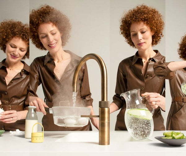 Quooker Fusion Round met PRO3 boiler & CUBE reservoir 5-in-1 kraan Messing Patina 1