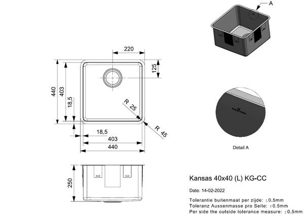 Reginox Kansas 40x40 (L) KG-CC