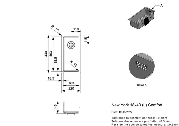 Reginox New York 18x40 (L) OKG Comfort