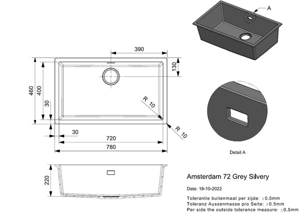 Reginox Amsterdam 72 Grey Silvery