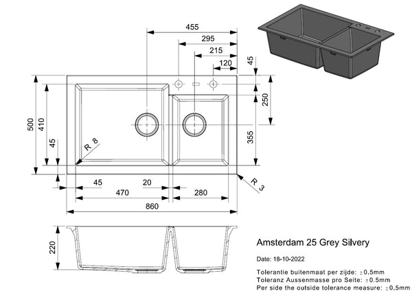 Reginox Amsterdam 25 Grey Silvery