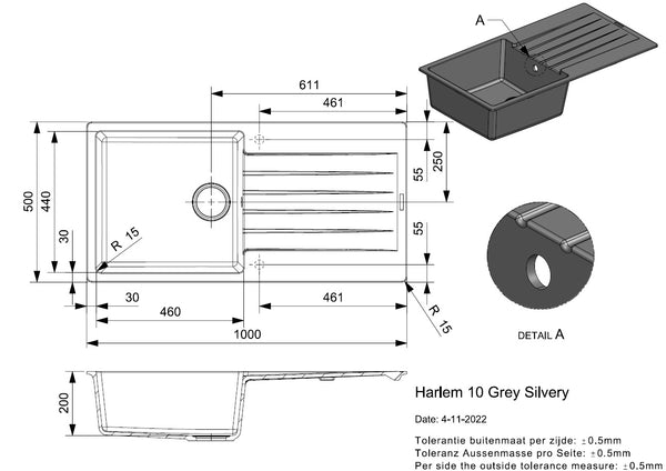 Reginox Harlem 10 Grey Silvery