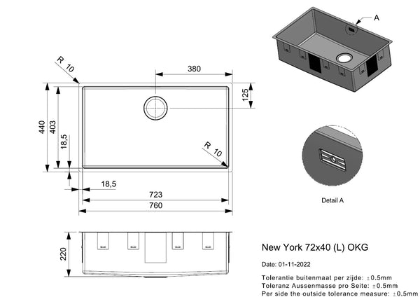 Reginox New York 72x40 (L) OKG