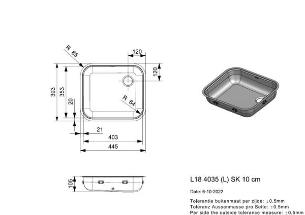 Reginox L18 4035 (L) SK 10 cm