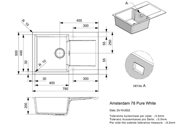 Reginox Amsterdam 78 Pure White