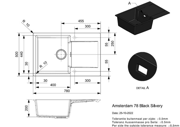 Reginox Amsterdam 78 Black Silvery