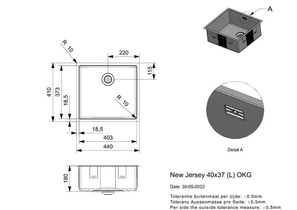 Reginox New Jersey 40x37 (L) OKG Comfort