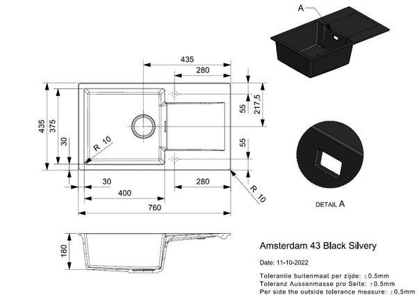 Reginox Amsterdam 43 Black Silvery