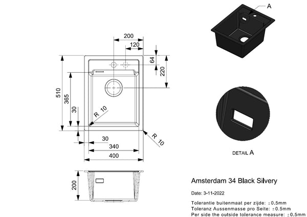 Reginox Amsterdam 34 Black Silvery