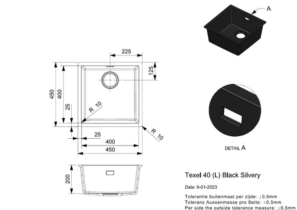 Reginox Texel 40x40 (L) Black Silvery