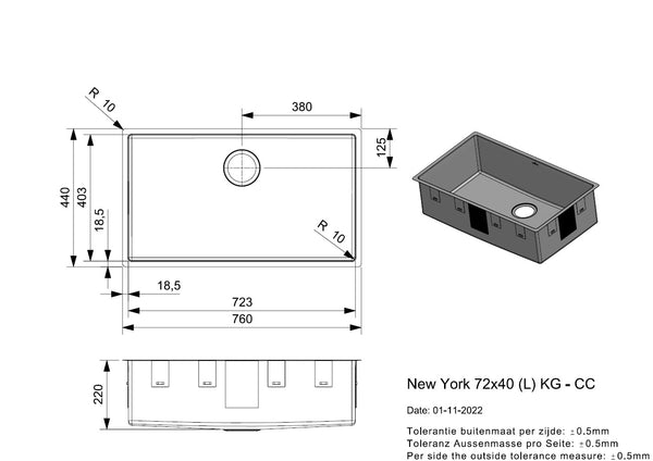 Reginox New York 72x40 (L) KG