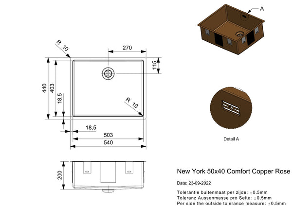 Reginox New York 50x40 (L) OKG Comfort Copper Rose