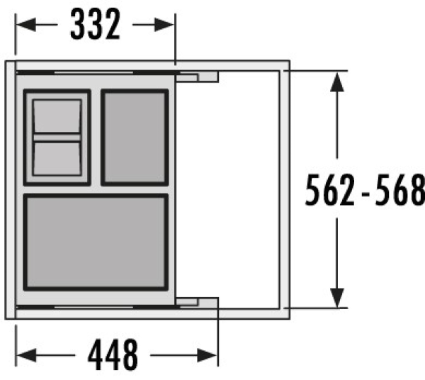 Hailo AS Cargo Soft Short 600 Afvalsysteem 40 Liter (3 Emmers) – Inbouw 600 mm Grijs