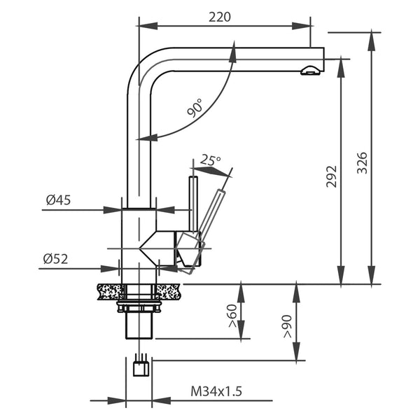 Caressi Basic Line Keukenkraan Chroom CABL003CH ECO Vaste Uitloop