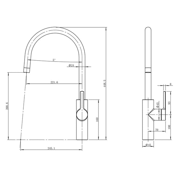 Caressi Gun Metal Line Keukenkraan CA1105GM ECO Vaste Uitloop