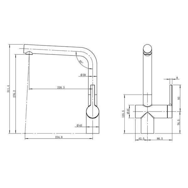 Caressi Gun Metal Line keukenkraan CA1108GM ECO Vaste Uitloop