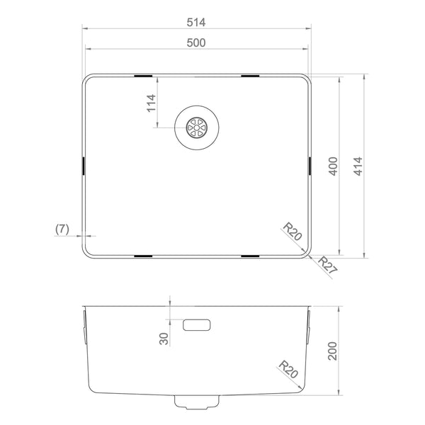 CARESSI Enkele Spoelbak CAPPSR50R20CO Koper Slim Line