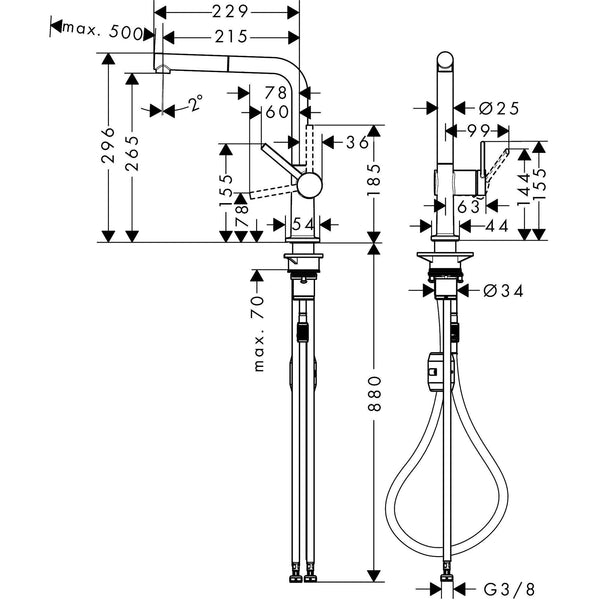 Hansgrohe Talis 1-gr keukenmkr 270 m/uittrekbare uitloop rvs-look