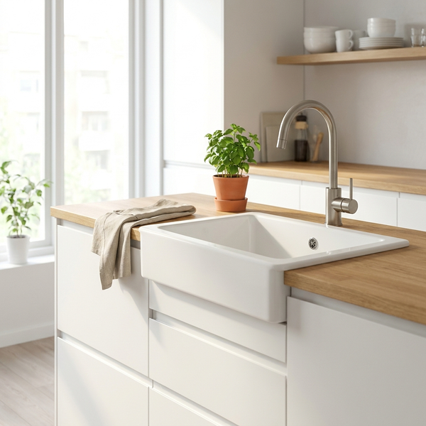Keramische Witte Spoelbak 60 cm – Geschikt voor IKEA Keukens | Wit Hoogglans Opbouw 615 x 485 mm