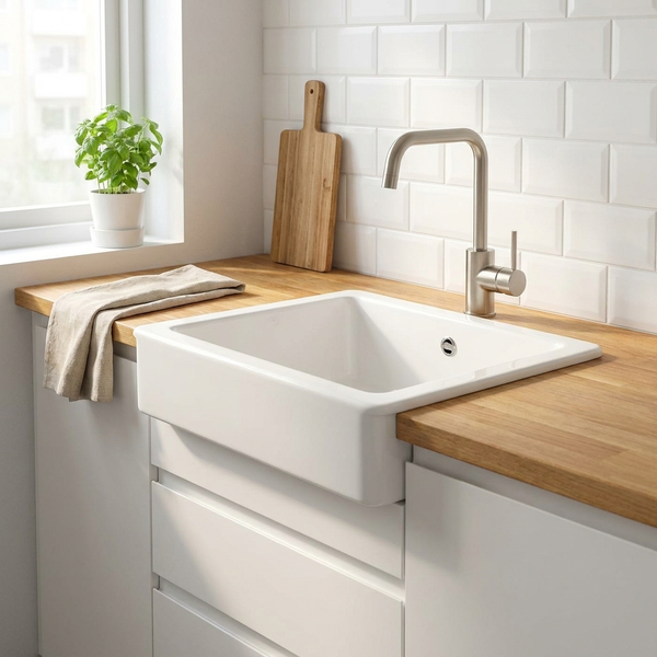 Keramische Witte Spoelbak 60 cm – Geschikt voor IKEA Keukens | Wit Hoogglans Opbouw 615 x 485 mm