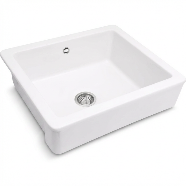 Keramische Witte Spoelbak 60 cm – Geschikt voor IKEA Keukens | Wit Hoogglans Opbouw 615 x 485 mm