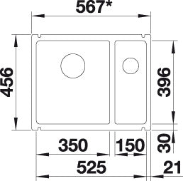 BLANCO SUBLINE 350/150-U Spoelbak BLANCO Keramiek kristalwit glanzend 523741